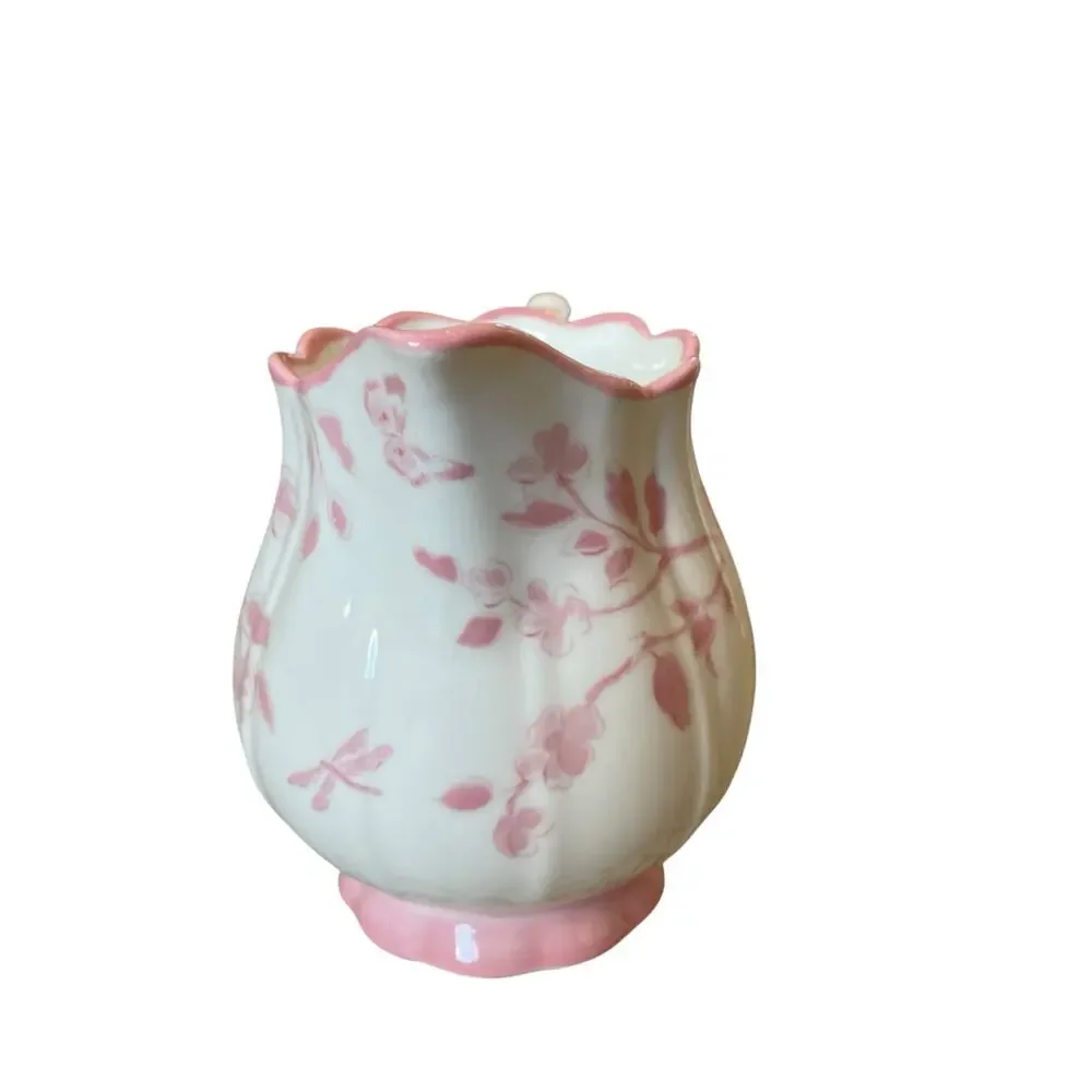 Grace Teaware Fine Porcelain Creamer Pink & White Floral Bird New